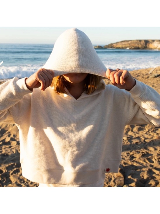 Mollusk Tops - Mollusk California Golden Hour Hooded Cropped Pullover Sweater Size Large Creme
